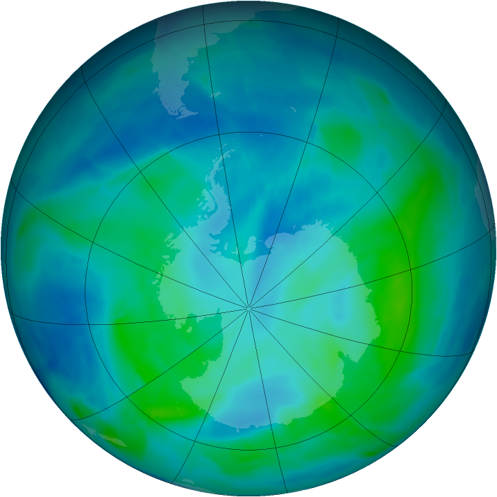 Antarctic ozone map for 28 February 2014